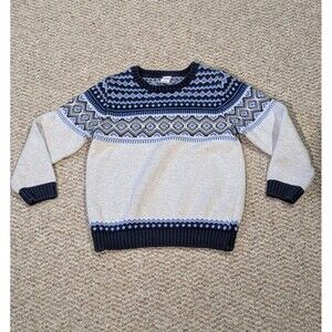 Janie and Jack Fair Isle Sweater Kids 6 Navy Blue Knit Cotton